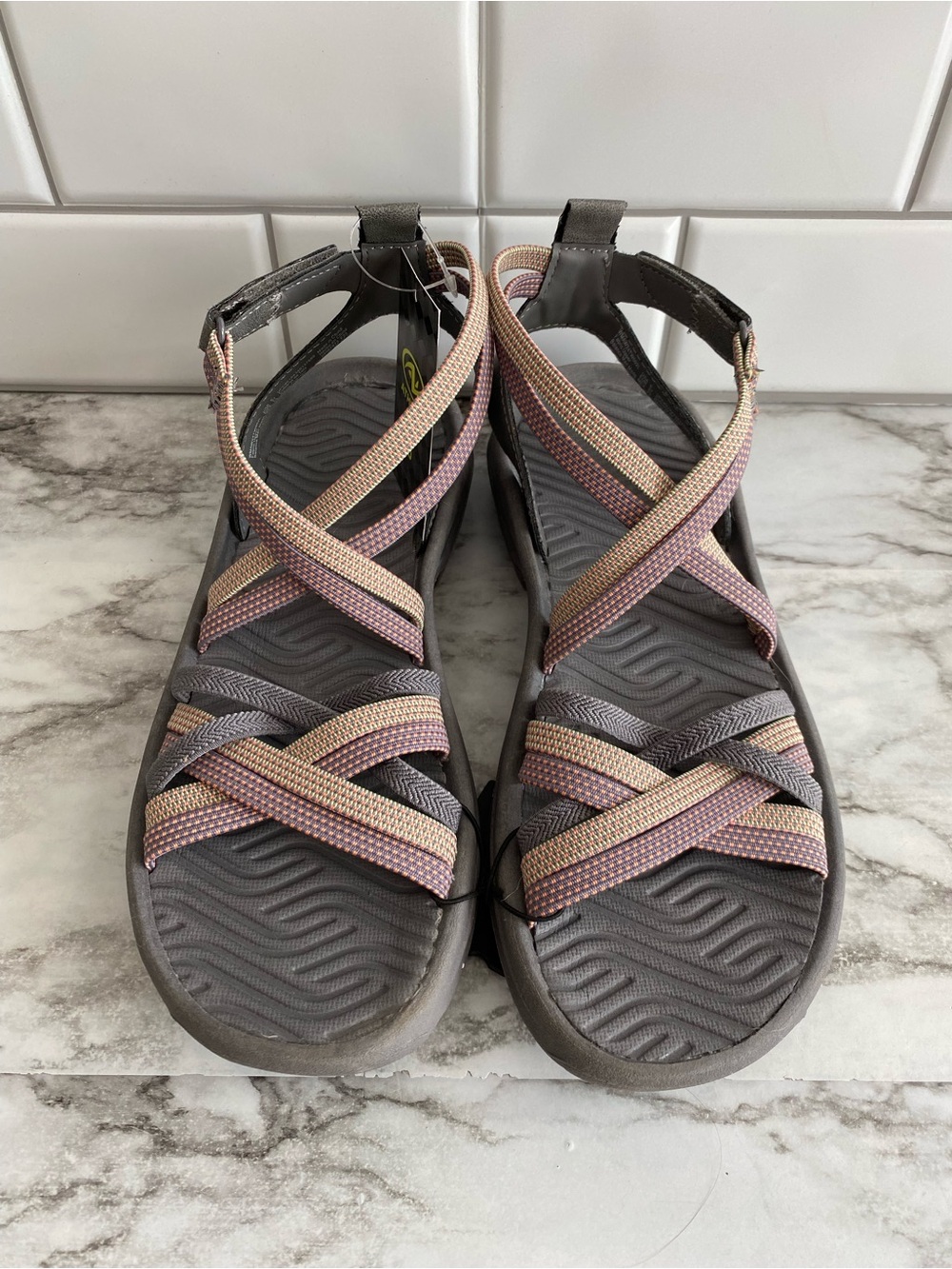 Athletic Works Gray Sandals with Pink and Beige Straps
